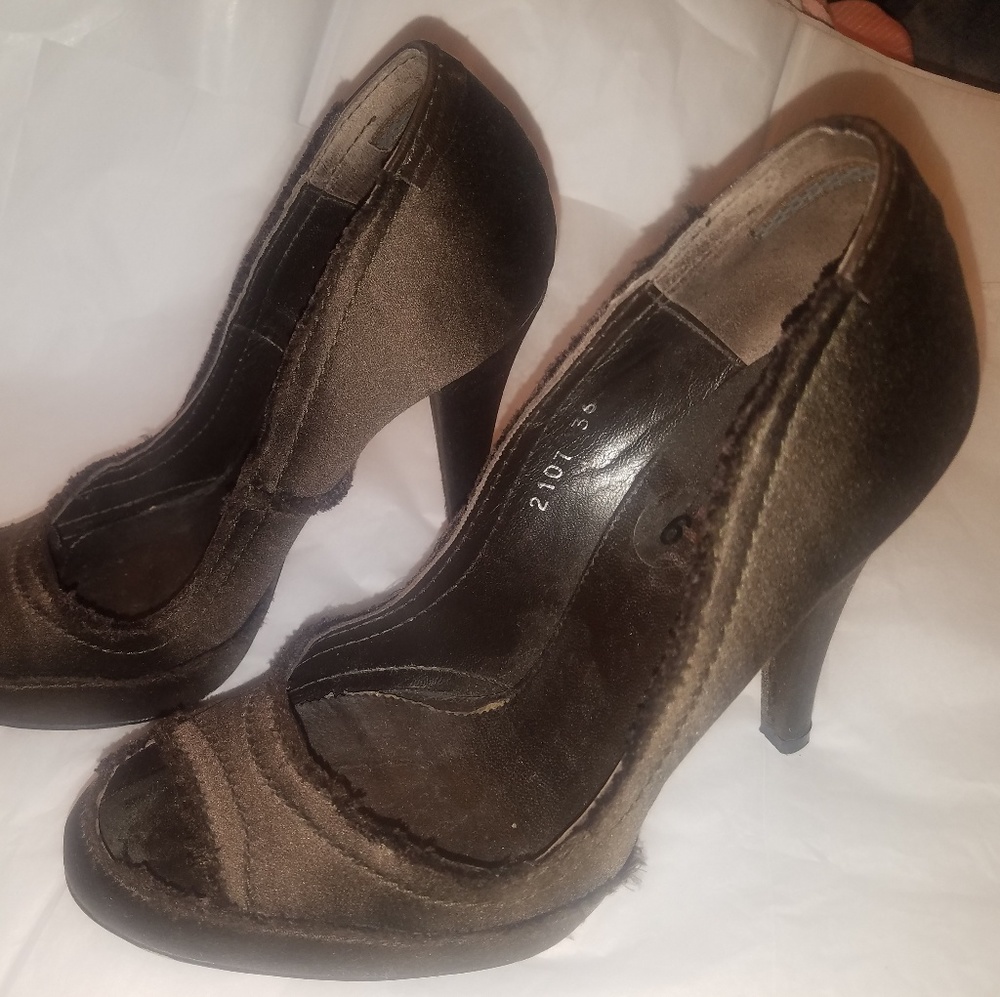 Pedro Garcia Brown Satin Peep Toe Heels